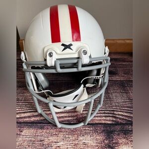 Youth Zenith X2E+ white with red stripe football helmet. Size youth large